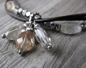 Intertwined Leather and Silver Bracelet with Rutilated Quartz