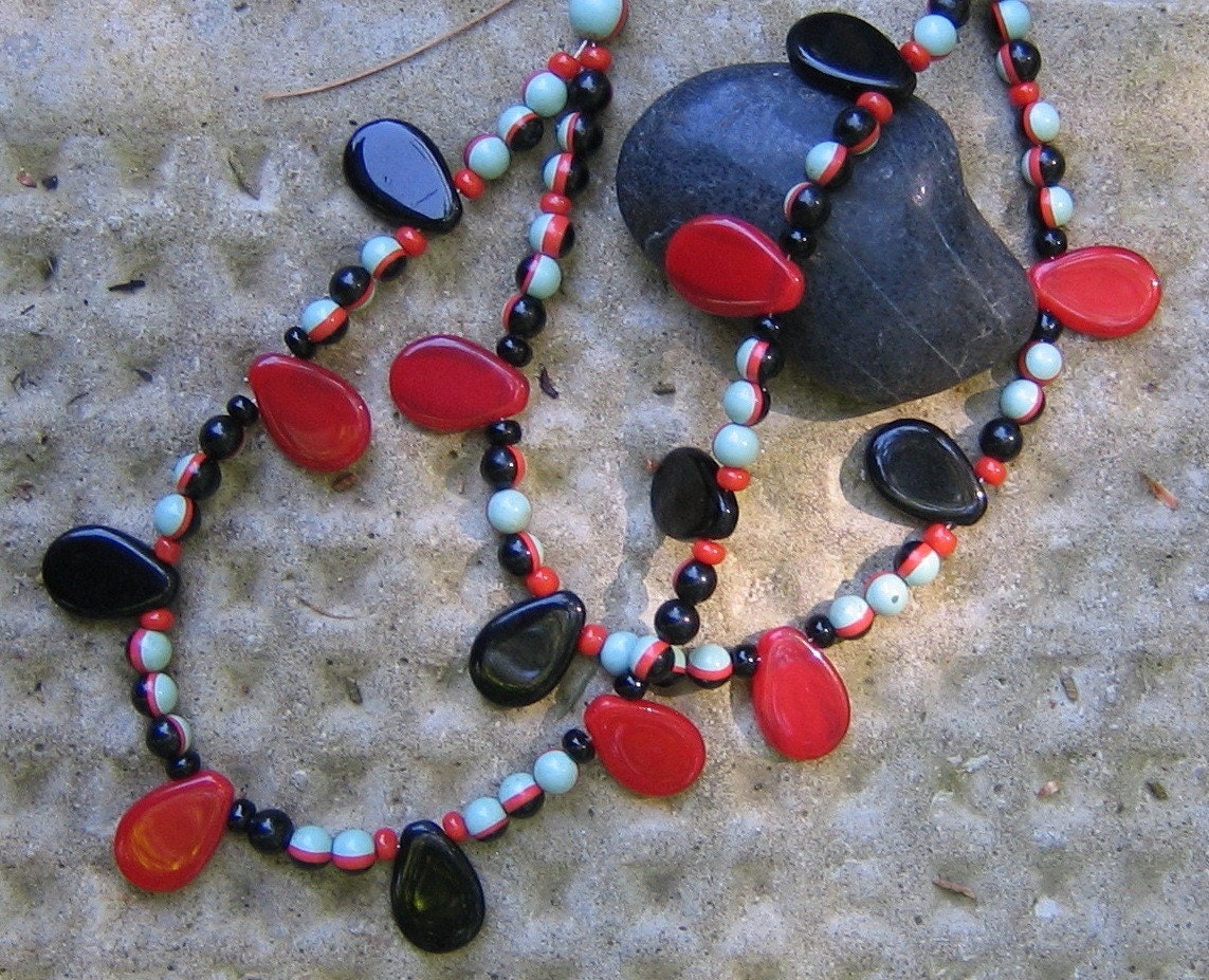 Glass Watermelon Seed Bead Necklace