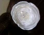 Bridal Crystal Satin Organza  Cream Flower Hair Comb