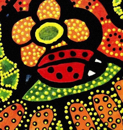 Whimsical Lady Bug Original Pop Art Painting Acrylic on Canvas Texture M Collins WWAO