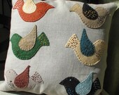 Handmade Pillow - Freckled Bird Folk Art, cushion, accent pillow, home decor, bird pillow