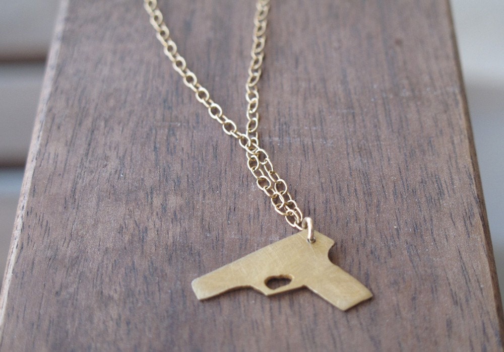 Gold Plated Silver Pistol-Shaped Pendant and Necklace