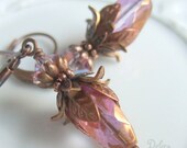 Pink Rosebud Earrings Pink Crystal Victorian Vintage Style