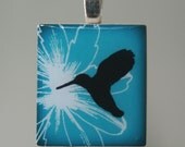 ModJess---Scrabble Tile Pendant---Blue World Hummingbird