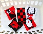 Cotton terry baby wash cloths and burp cloth, Puppy and penguin chick, Baby's first colors, set of 3