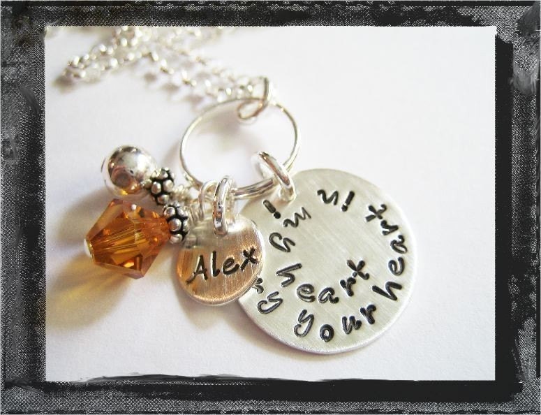 Personliazed Jewelry- Two Disc -Birthstone Crystal Necklace-Hand Stamped
