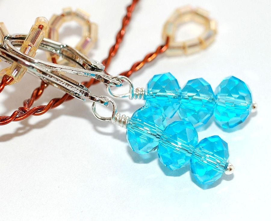 Glass Stacked Bridesmaids Earrings in Aquamarine, After Holiday  Sale