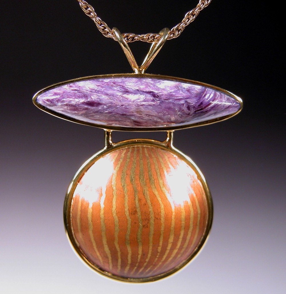 Charoite Mokume Gane pendant 18 karat gold  OUTER LIMITS