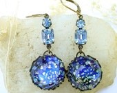 Blue Harlequin Earrings - Brass and Glass
