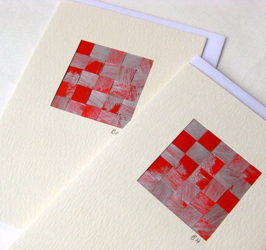 Card woven red silver stylish handmade