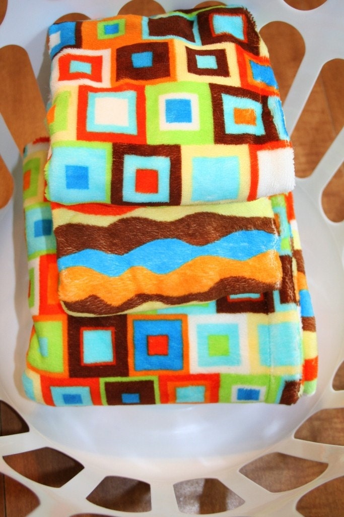 Minky baby or toddler blanket, southwest rainbow