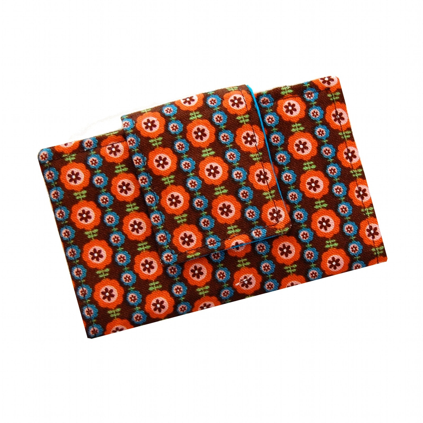 Business card wallet in orange flowers on brown