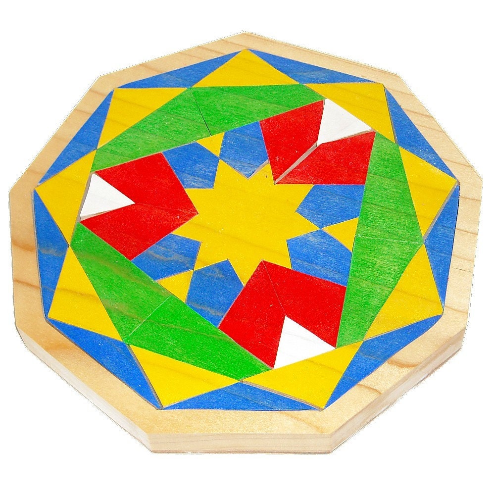 Children's Wooden Mosaic Puzzle -Geometric Shapes Puzzle -  Nanogan