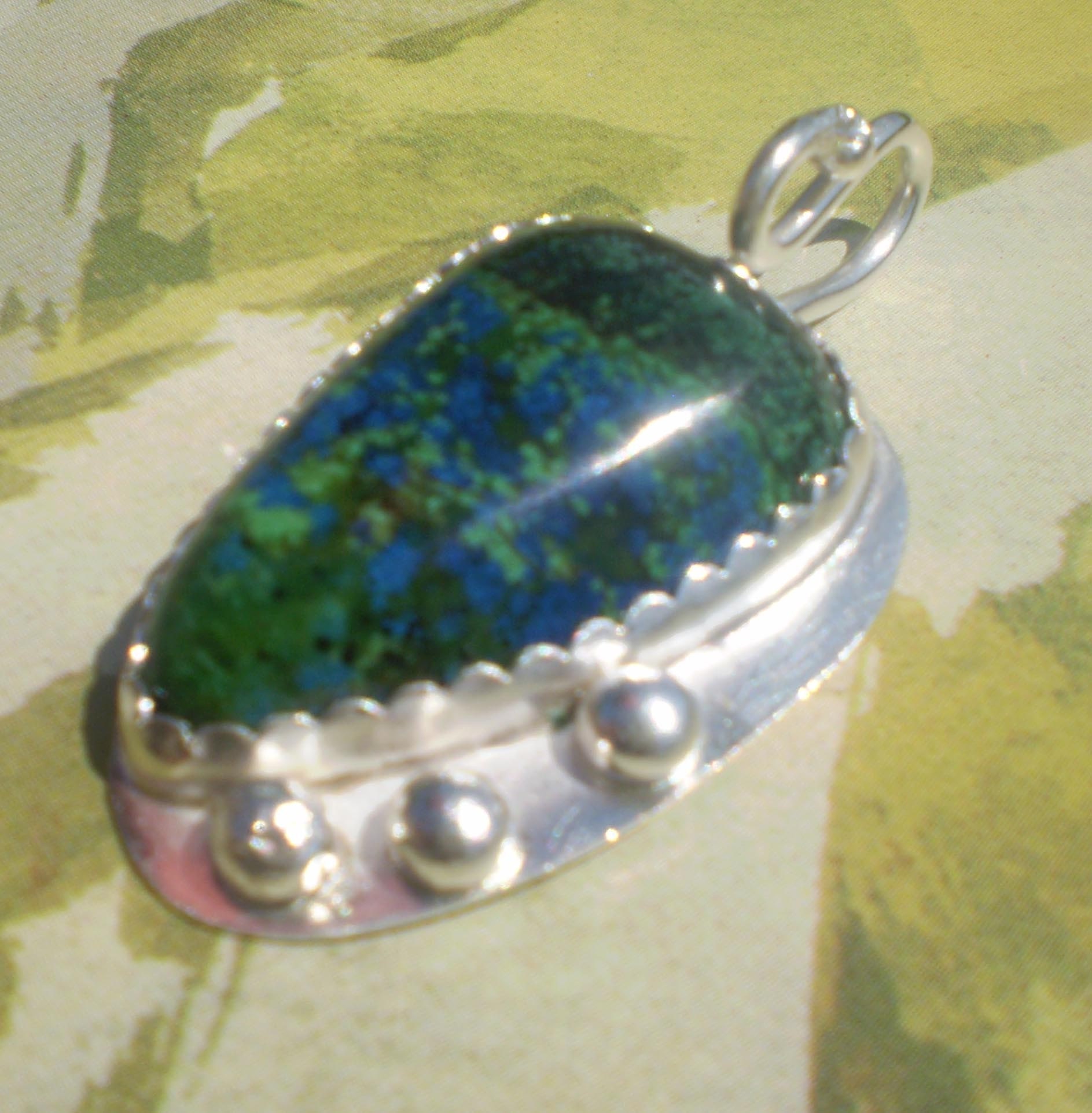 Cobalt Blue Natural Azurite and Sterling Silver Pendant