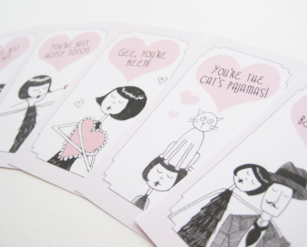 1920's flapper valentines // set of 10