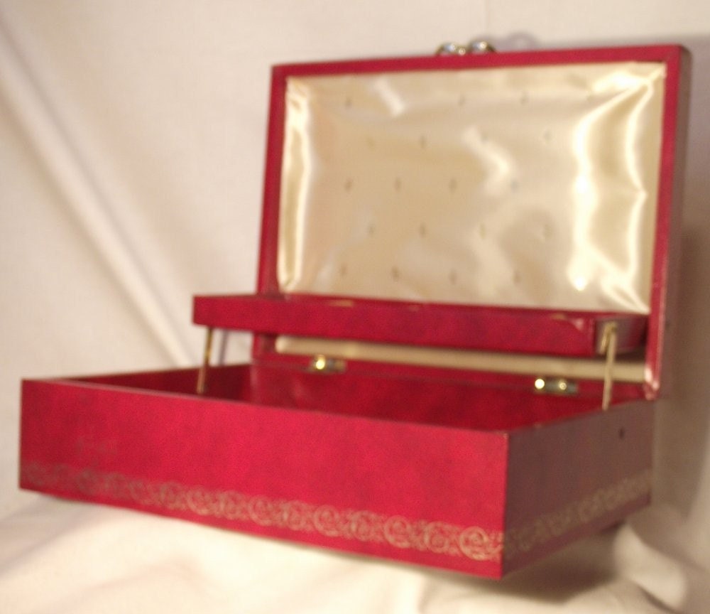 Red Jewelry Box with Gold Trim Vintage and Wonderful