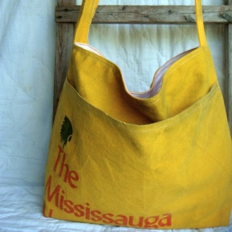 YELLOW - vintage mississauga news sling messenger/tote
