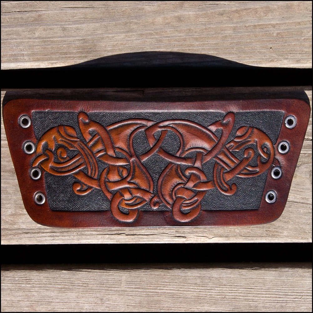 Viking Leather wristband with animal ornament