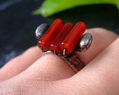 Fire-stack, womens handmade silver and agate ring, size 7