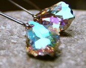 Parnassus ... Mega RARE CAL AB Swarovski Baroque and Sterling Silver ... Rainbow Aurora Borealis Earrings