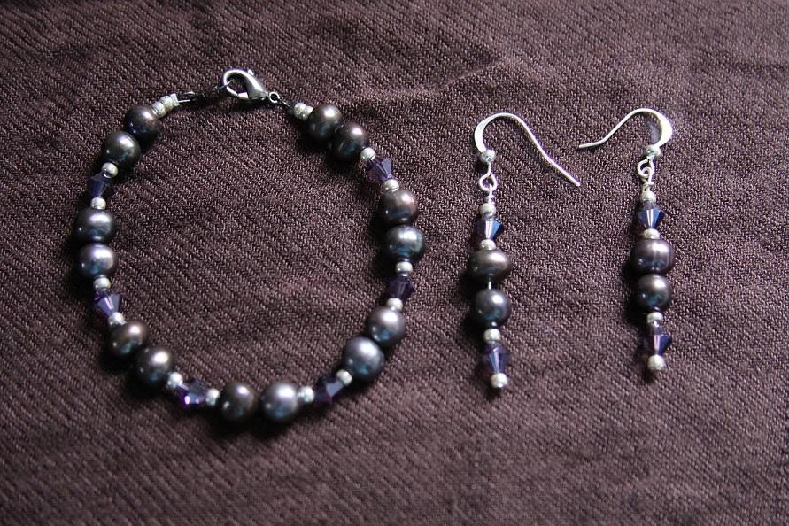 Pearl and Swarovski Crystal Bracelet and Earring Set - Great for Bridesmaids