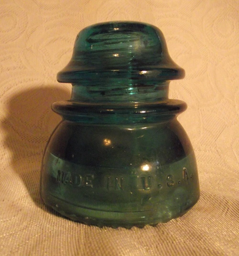 Vintage Electrical Glass Insulator in Teal Hemingray 42