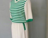 Vintage Green and White ST. JOHNS Knit Dress Nautical Style with Signature Epaulets