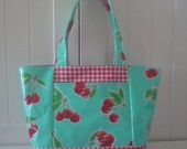 Beth's Retro Cherry Medium Oilcloth Tote with Exterior Pockets