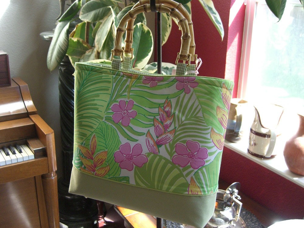 Summer Tote made with Lilly Pulitzer fabric Palm Leaves