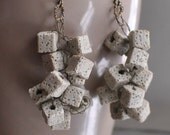 Earrings - antiqued pure brass with cluster natural volcanic lava stones