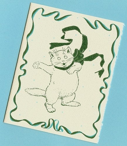 50% Percent Off SALE - Cat Christmas Cards, Retro Vintage Style, Set of 3