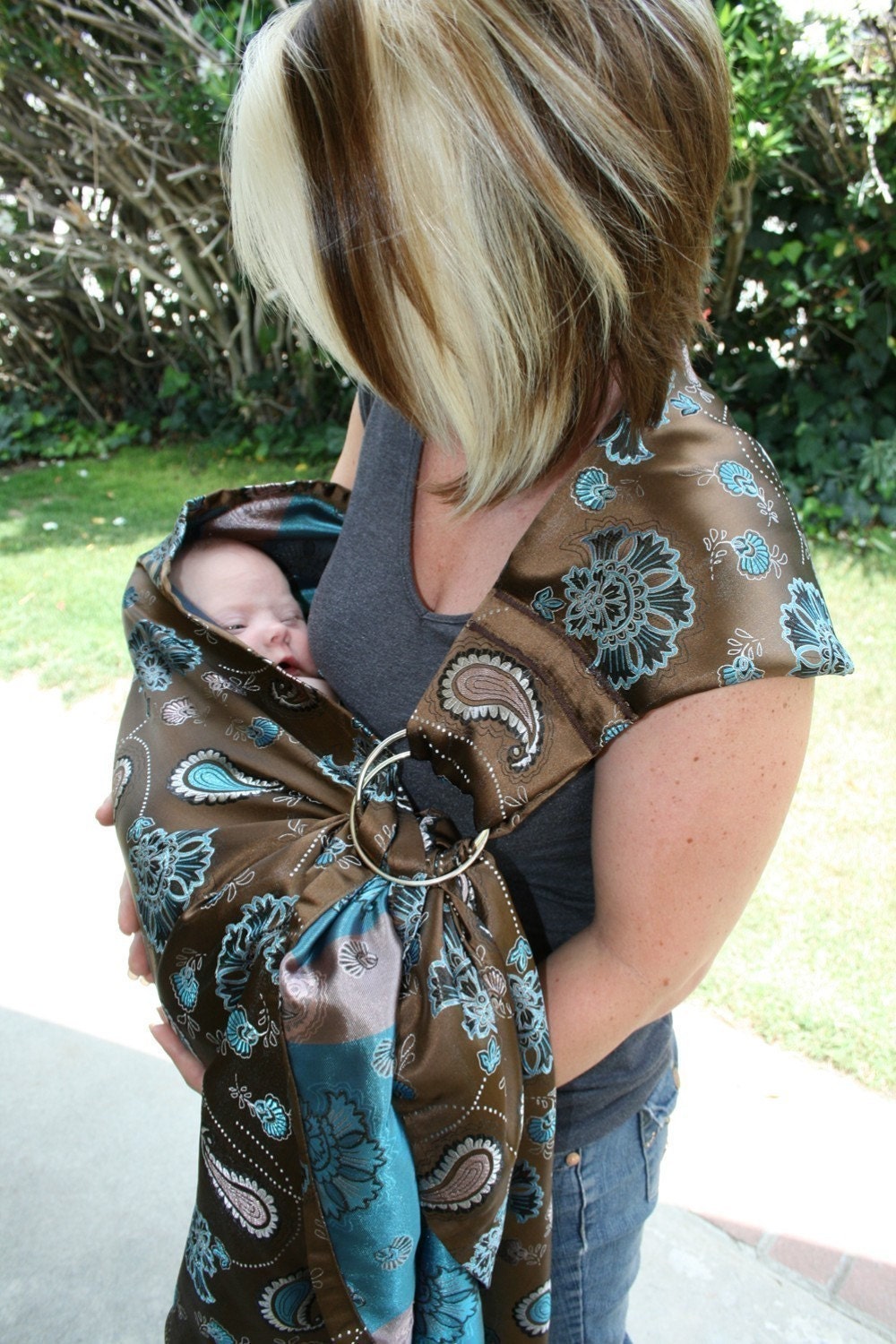Beautiful Blue and Brown Brocade Glamour Sling     Baby Ring Sling