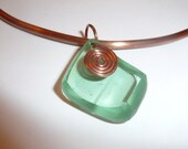 Recycled Antique Coca Cola Glass pendant with copper swirl