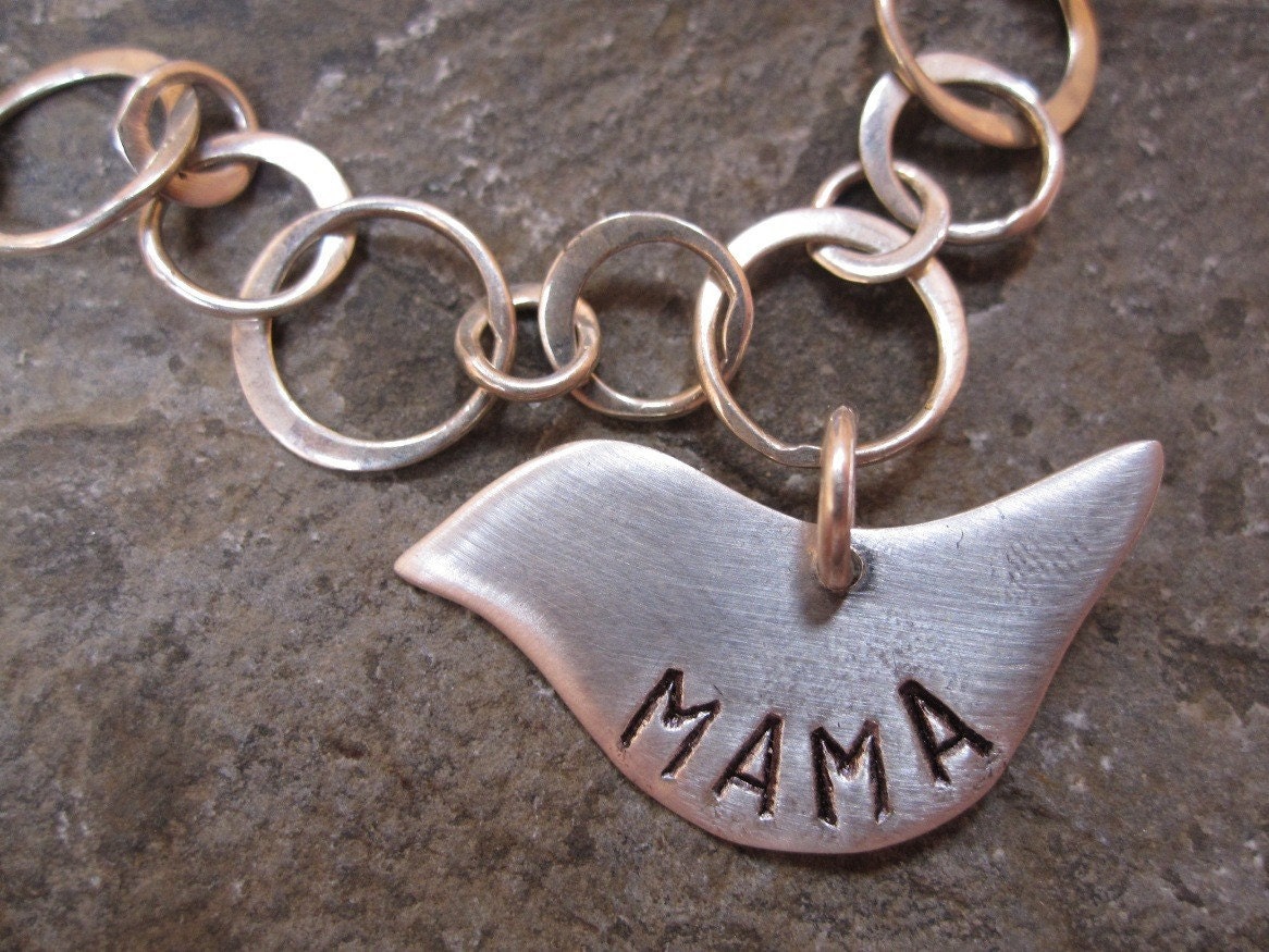 Hand stamped sterling silver birdie bracelet - underhercharm