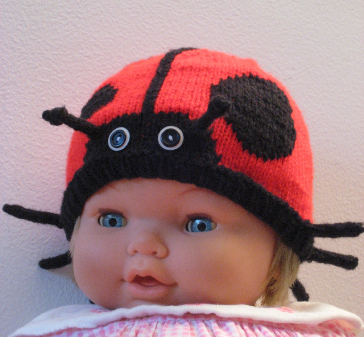 Halloween LadyBug hand knit beanie hat