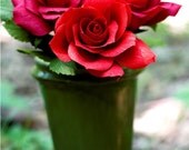3 paper roses, short stem, in color of your choice - paper flowers for gift, wedding, or home decor