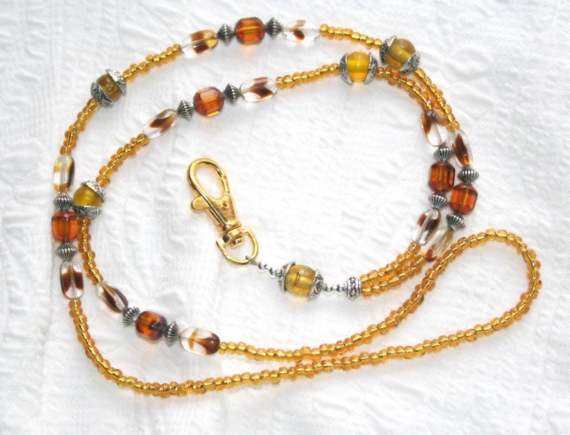 Golden Honey Beaded Badge Lanyard