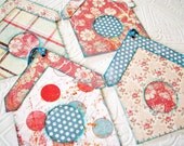 Bird House Tags cherry red pink aqua blue polka dots florals