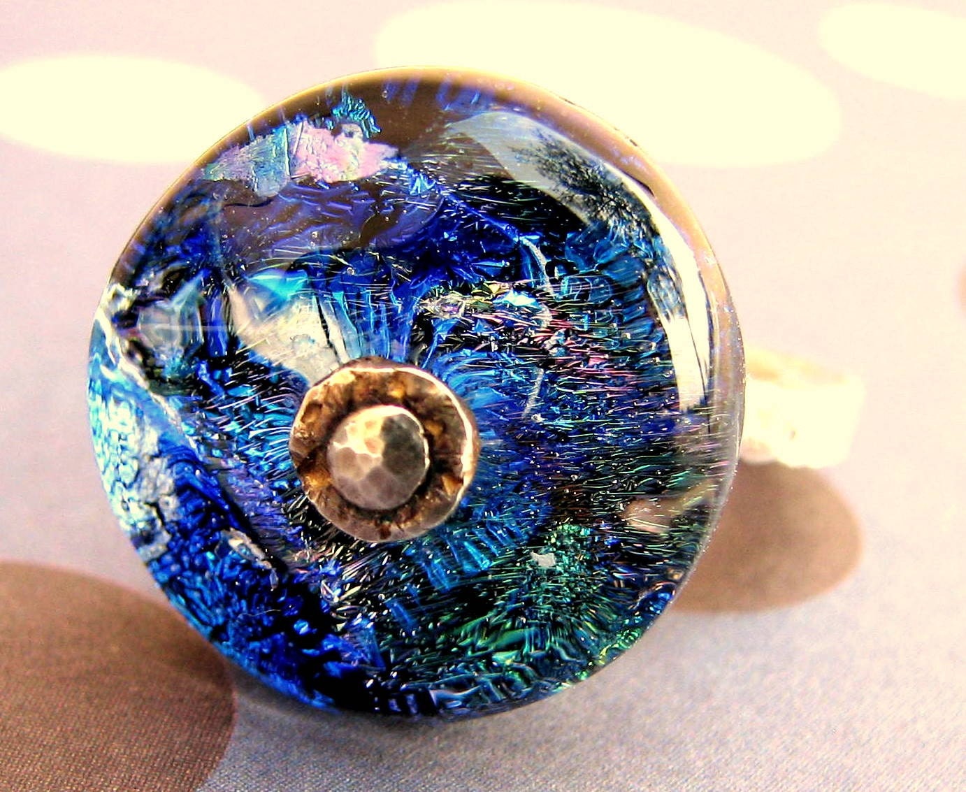 Ancient Treasures Fused Dichroic Glass and Pure Silver Ring OOAK