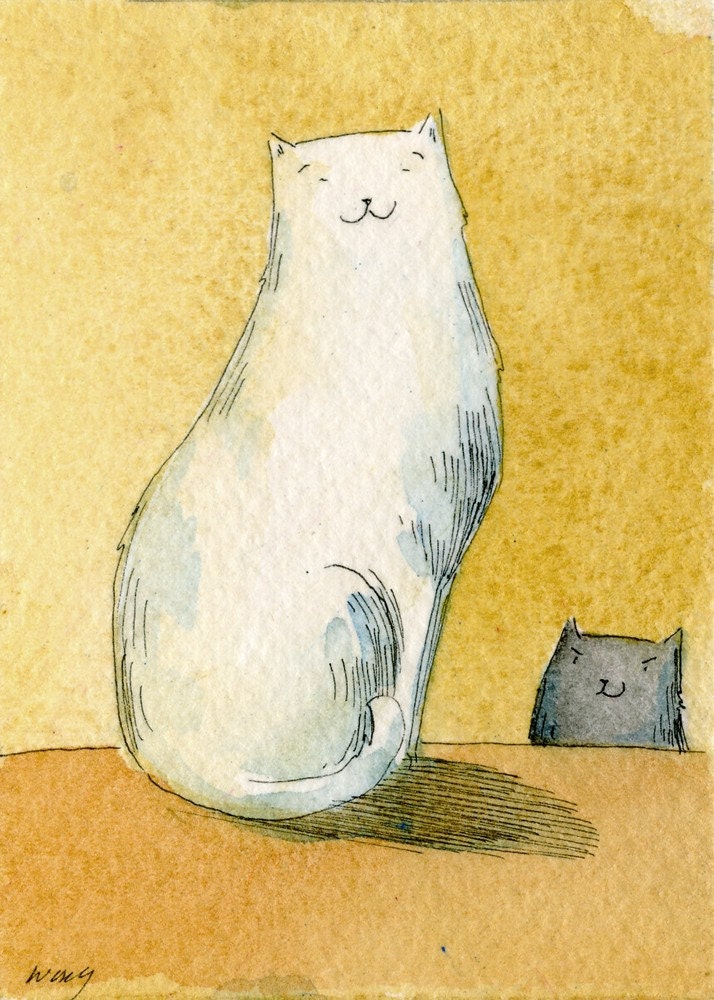Original ACEO Painting -- Bad vs Good Kitty