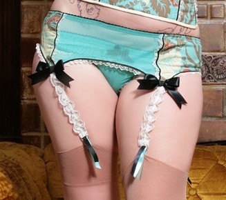 Turquoise and Cream Deer Garter Belt - Pick Your Size - Handmade Vegan Bridal