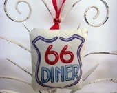 Route 66 Diner Ornament / Lavender Sachet Red White Blue Neon Sign Roadside Diner