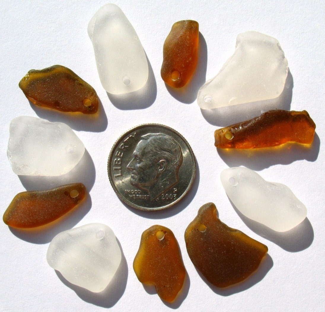11 DRILLED Sea Glass Pendant Pieces from Hamlin Beach, New York