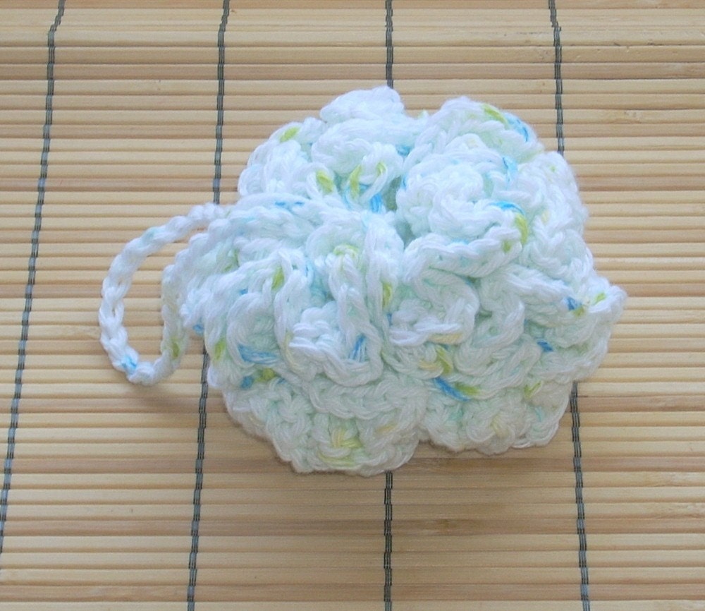 Crochet Shower/Bath Cotton Puff, White, Yellow, Blue, Green - 105