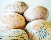 Old World Decoupage Eggs sepia creamblack manuscript music sheet text crackle