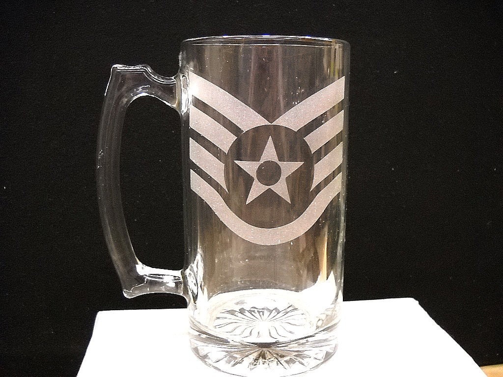 Etched air force rank on mug