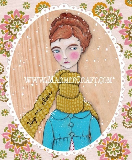 Scarf girl art print, "Last Snow This Year"
