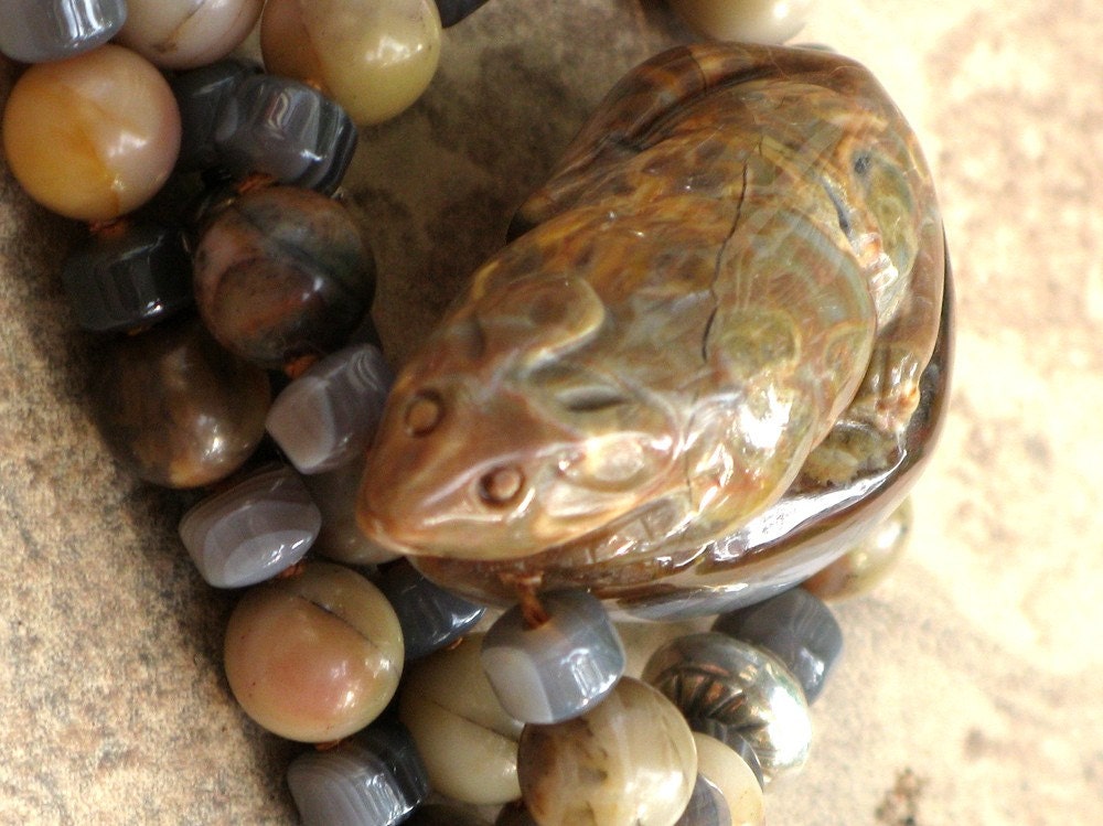 Agate and Sterling Silver Mouse Necklace