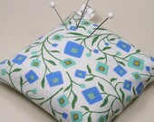 Large Emery Pincushion / Pin Cushion - Mod Square Flowers in Blues