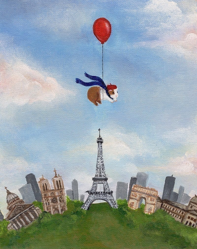 Guinea Pig Over Paris Print